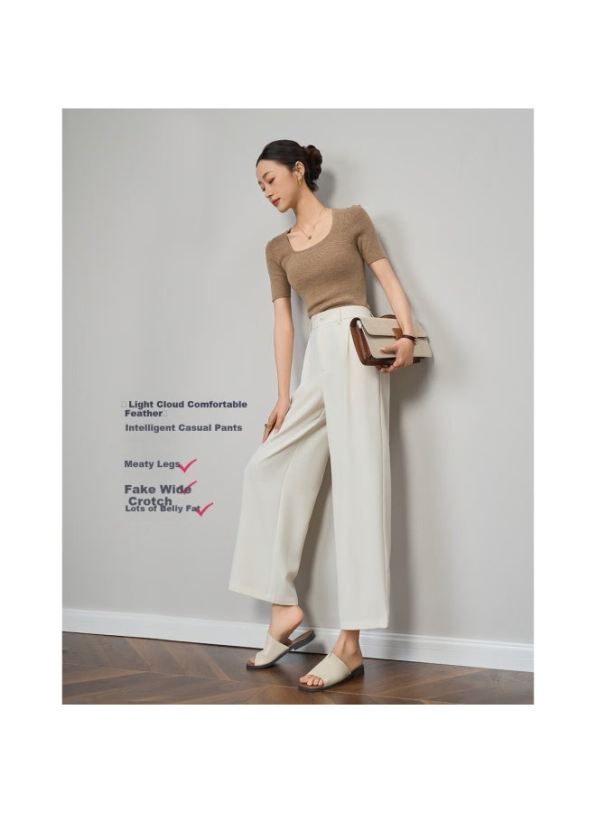 dme Demnaspring And Autumn Simple Style Loose Linen Four-sided Elastic Waist Hidden Meat Good Quality Nine-point Women's Casual Pants - Image 1