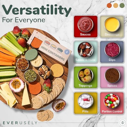 Everusely Condiment Cups - 3 Pack, 1.7 oz / 50 ml, Muted, Stainless Steel - Condiment Containers with Lids - Reusable Salad Dressing Container To Go - Sauce & Dip Cup for Lunchbox, Meal Prep - Image 2