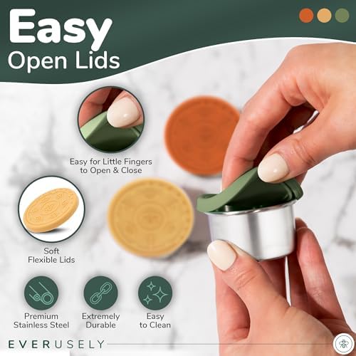 Everusely Condiment Cups - 3 Pack, 1.7 oz / 50 ml, Muted, Stainless Steel - Condiment Containers with Lids - Reusable Salad Dressing Container To Go - Sauce & Dip Cup for Lunchbox, Meal Prep - Image 5