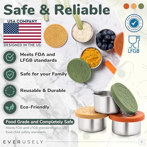 Everusely Condiment Cups - 3 Pack, 1.7 oz / 50 ml, Muted, Stainless Steel - Condiment Containers with Lids - Reusable Salad Dressing Container To Go - Sauce & Dip Cup for Lunchbox, Meal Prep - Image 4