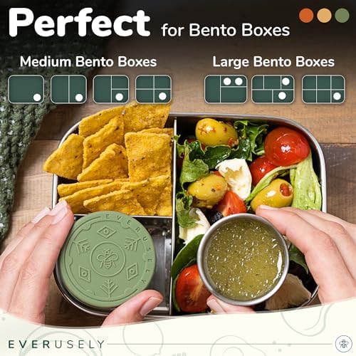 Everusely Condiment Cups - 3 Pack, 1.7 oz / 50 ml, Muted, Stainless Steel - Condiment Containers with Lids - Reusable Salad Dressing Container To Go - Sauce & Dip Cup for Lunchbox, Meal Prep - Image 3