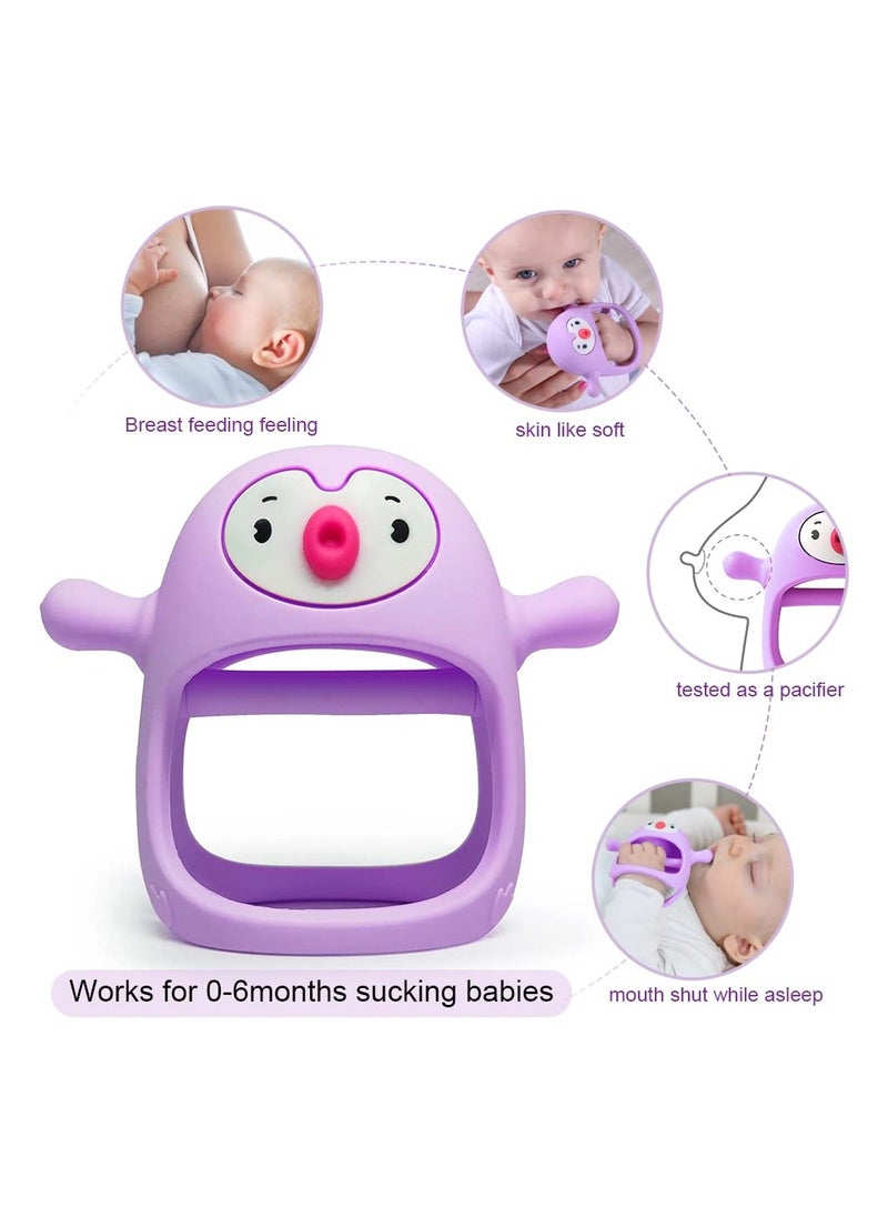 ORiTi Penguin Buddy Never Drop Silicone Teething Toy for Babies 0-6month, Pacifiers/Soothers for Breast Feeding Babies, Teething Mittens for Babies 0-6Months, Baby Chew Toys  - Image 3