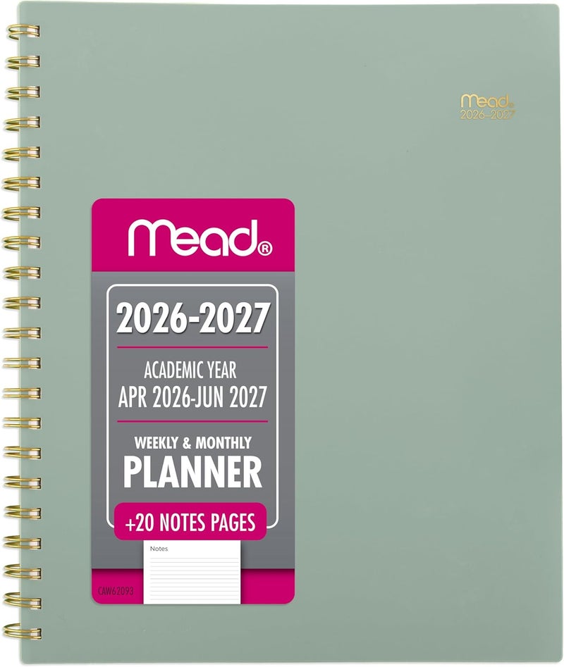 Mead Planner 2026-2027 Weekly & Monthly Academic 15-Month April-June, 8-1/2" x 11", Basic, Soft Grass (CAW62093) - Image 1