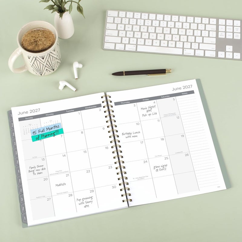 Mead Planner 2026-2027 Weekly & Monthly Academic 15-Month April-June, 8-1/2" x 11", Basic, Soft Grass (CAW62093) - Image 3