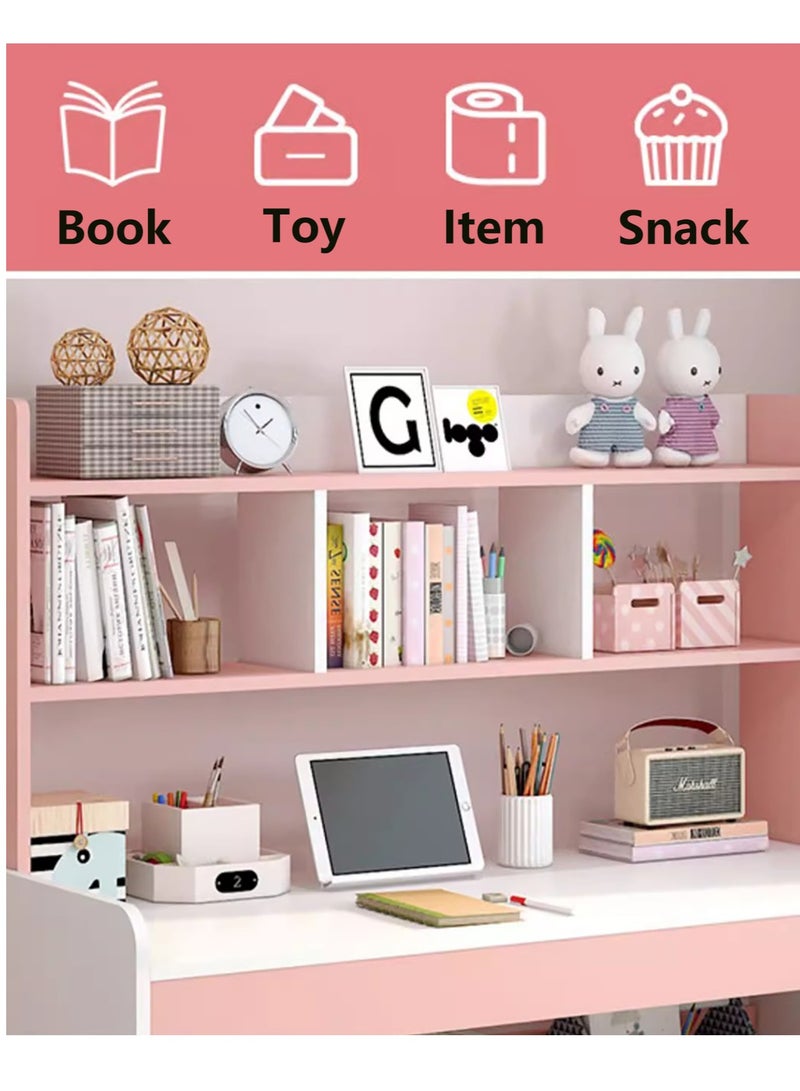 YY-ريشير مكتب دراسة 2 في 1 مع رف كتب، طاولة كمبيوتر وردية اللون بطول 100 سم مع أرفف تخزين للبنات، مكتب كتابة منزلي للطلاب - Image 2
