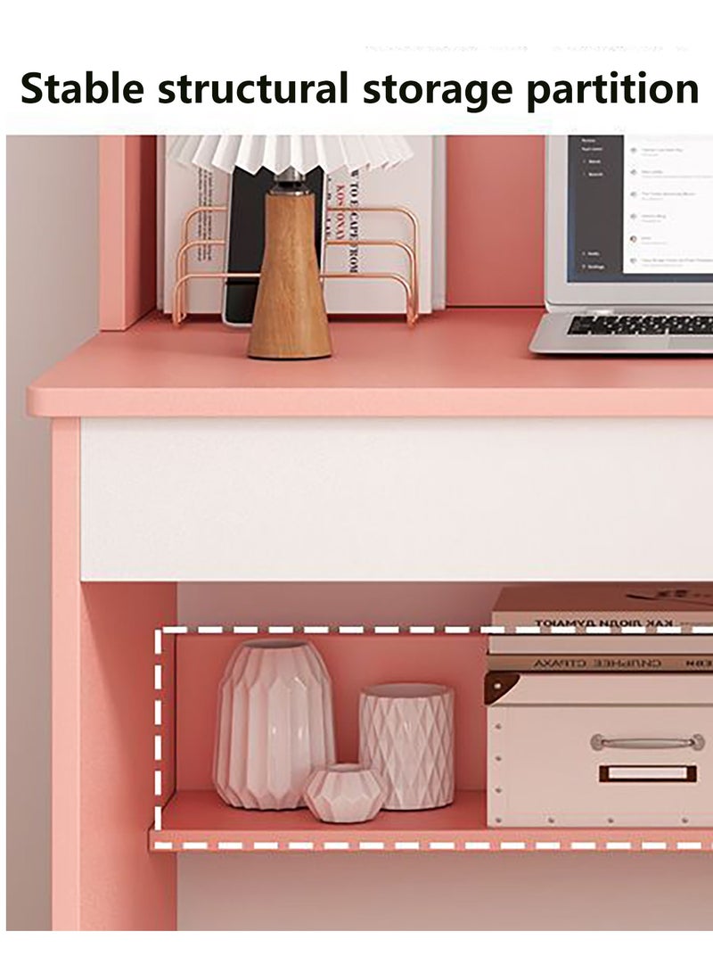 YY-ريشير مكتب دراسة 2 في 1 مع رف كتب، طاولة كمبيوتر وردية اللون بطول 100 سم مع أرفف تخزين للبنات، مكتب كتابة منزلي للطلاب - Image 4
