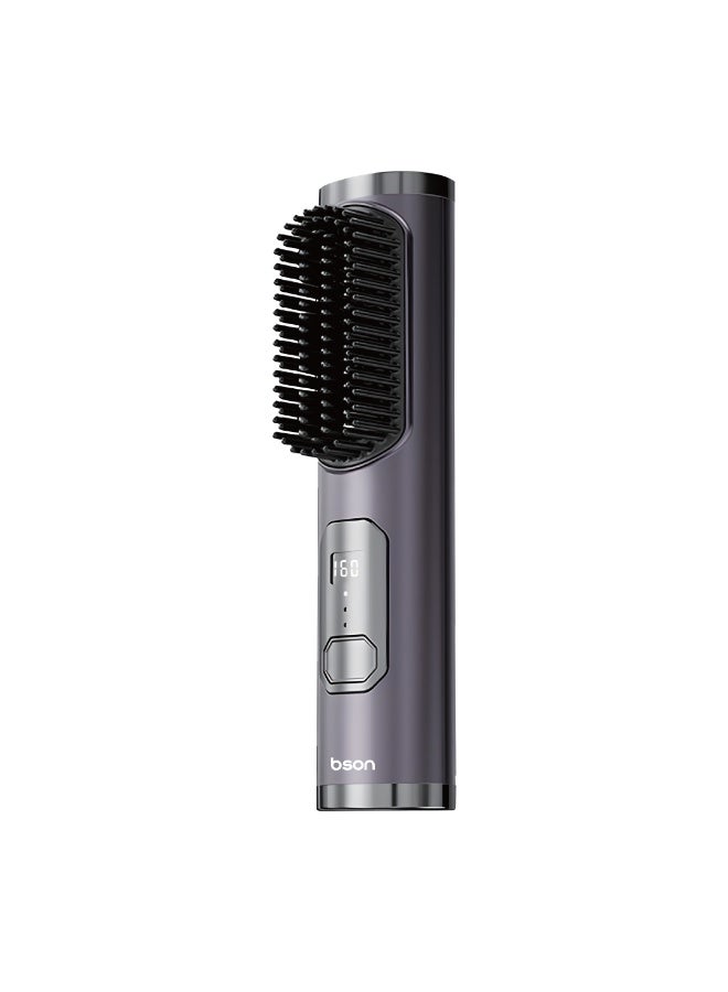 BSON Portable Hair Straightener Brush, Cordless Rechargeable Hair Comb with Digital Display, Fast Heating Anti Frizz Hair Styling Tool, Mini Travel Hair Straightening & Curler Brush for Women - Image 1