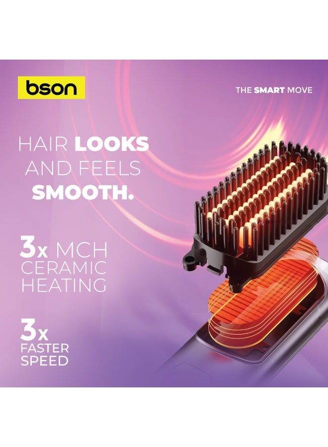 BSON Portable Hair Straightener Brush, Cordless Rechargeable Hair Comb with Digital Display, Fast Heating Anti Frizz Hair Styling Tool, Mini Travel Hair Straightening & Curler Brush for Women - Image 3