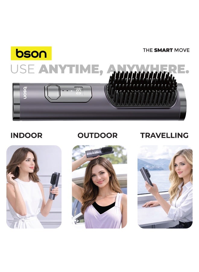 BSON Portable Hair Straightener Brush, Cordless Rechargeable Hair Comb with Digital Display, Fast Heating Anti Frizz Hair Styling Tool, Mini Travel Hair Straightening & Curler Brush for Women - Image 4