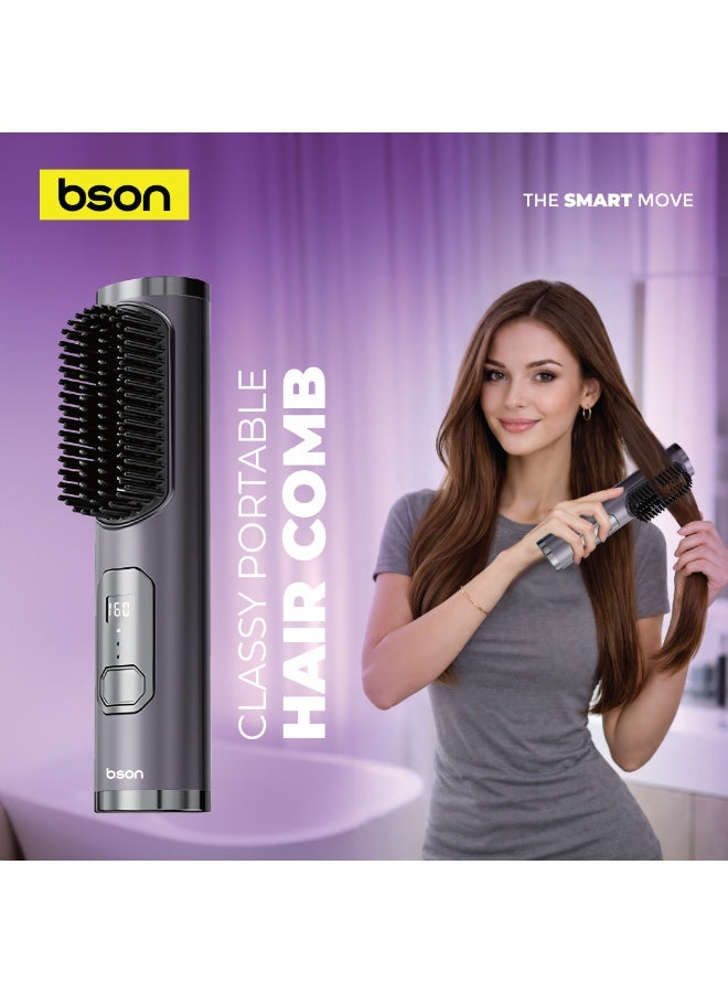 BSON Portable Hair Straightener Brush, Cordless Rechargeable Hair Comb with Digital Display, Fast Heating Anti Frizz Hair Styling Tool, Mini Travel Hair Straightening & Curler Brush for Women - Image 2