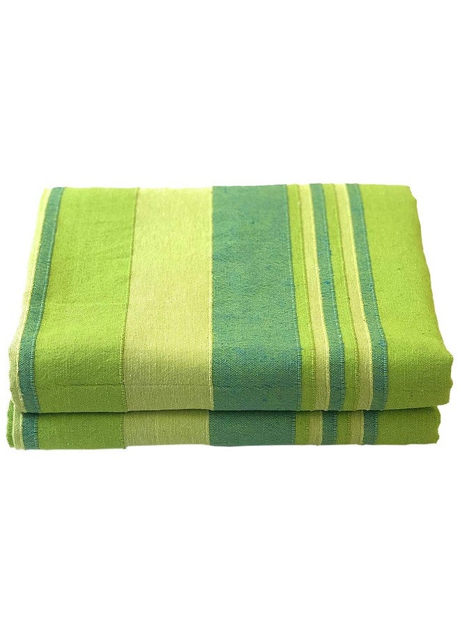 RANGBHAR Handloom Cotton Double Bedsheet Without Pillow Covers, Woven Striped Bedcover, 90 x 100 inch, Green,210 Threadcount - Image 1