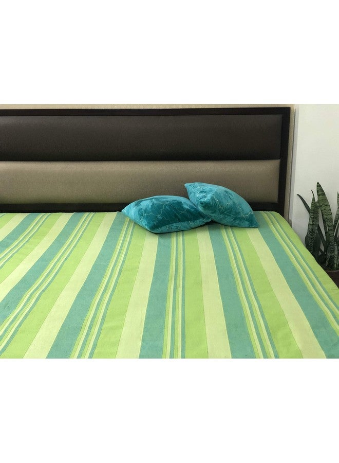 RANGBHAR Handloom Cotton Double Bedsheet Without Pillow Covers, Woven Striped Bedcover, 90 x 100 inch, Green,210 Threadcount - Image 3