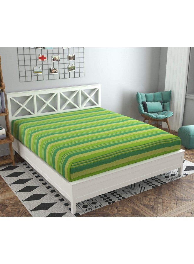 RANGBHAR Handloom Cotton Double Bedsheet Without Pillow Covers, Woven Striped Bedcover, 90 x 100 inch, Green,210 Threadcount - Image 2
