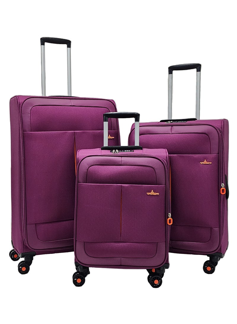 Track Soft Shell Trolley Luggage Set 3 Expandable Lightweight Suitcases With 4 Wheels  - Image 3