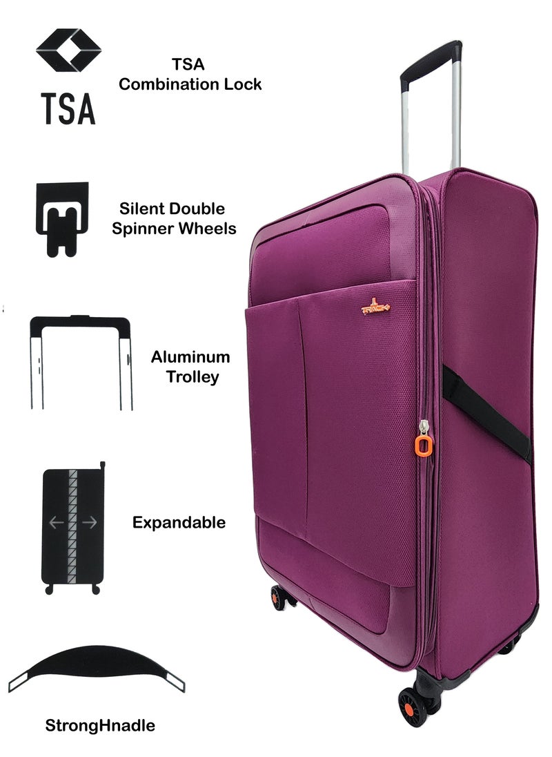 Track Soft Shell Trolley Luggage Set 3 Expandable Lightweight Suitcases With 4 Wheels  - Image 2