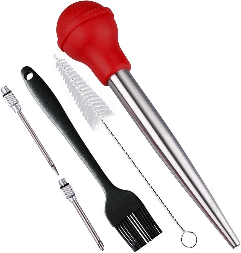 Smithcraft Turkey Baster, 18/8 Stainless Steel Baster Syringe Meat Injector Baster Set with 2 Needles&2 Cleaning Basting Brush, Turkey Baster for Flavor Meat Poultry, Beef & Chicken Cooking Red - Image 1