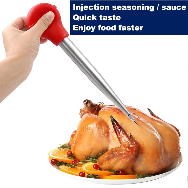 Smithcraft Turkey Baster, 18/8 Stainless Steel Baster Syringe Meat Injector Baster Set with 2 Needles&2 Cleaning Basting Brush, Turkey Baster for Flavor Meat Poultry, Beef & Chicken Cooking Red - Image 4