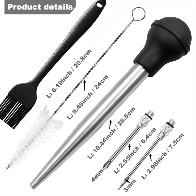 Smithcraft Turkey Baster, 18/8 Stainless Steel Baster Syringe Meat Injector Baster Set with 2 Needles&2 Cleaning Basting Brush, Turkey Baster for Flavor Meat Poultry, Beef & Chicken Cooking Red - Image 2