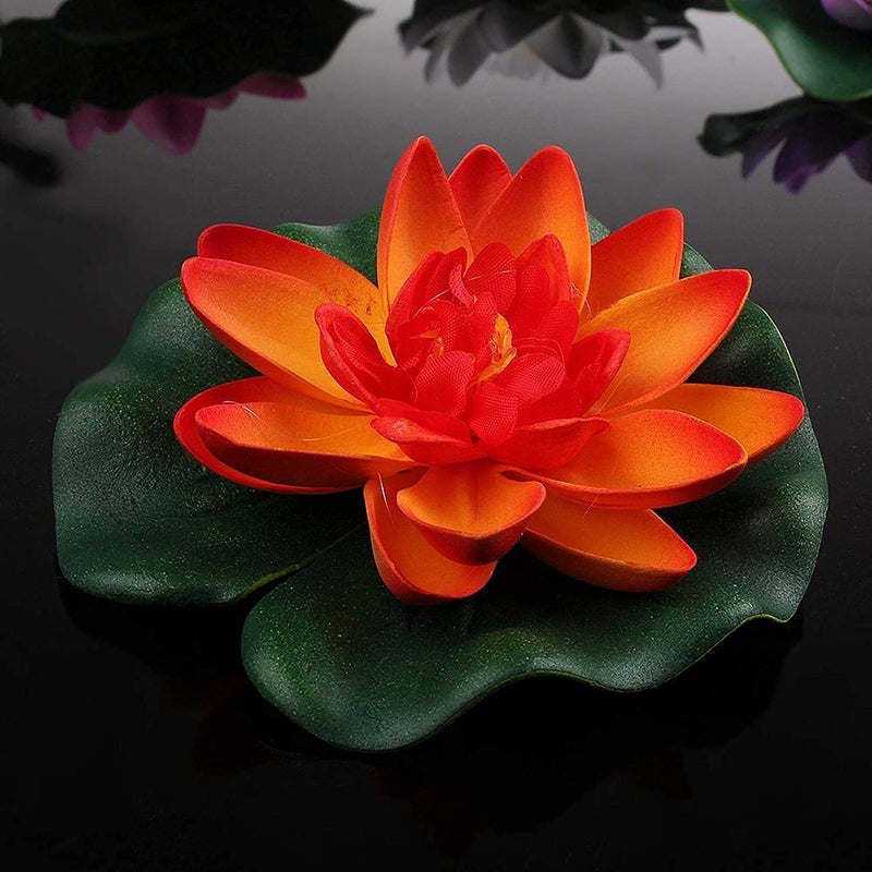 Generic Build Deco Artificial Floating Lotus Foam Flowers with Rubber Leaf for Outdoor, Indoor Home, Wedding, Aquariums Decoration Set of 6 Piece  - Image 3