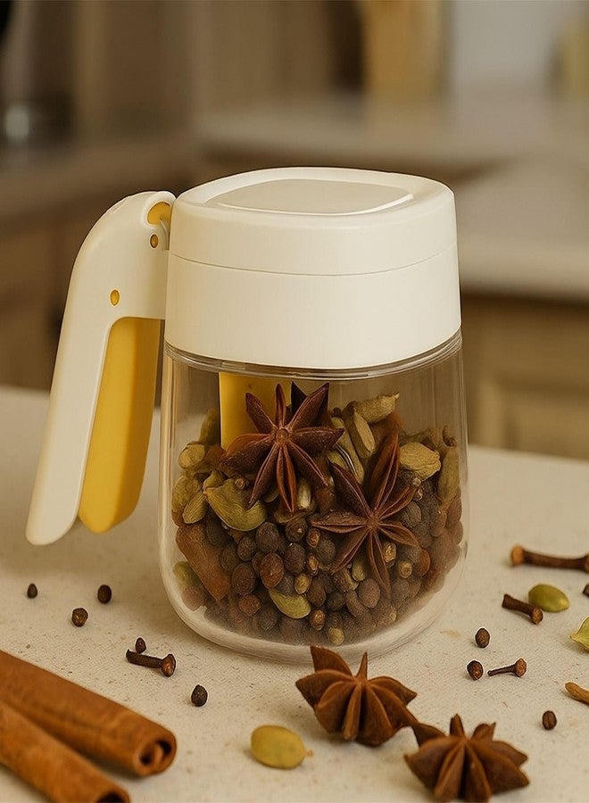 TASKHOUSE Airtight Lid Spice Jar with Handle & Spoon Kitchen Container for Sugar, Salt, Masala (Pack of 2; White & Yellow) - Image 4