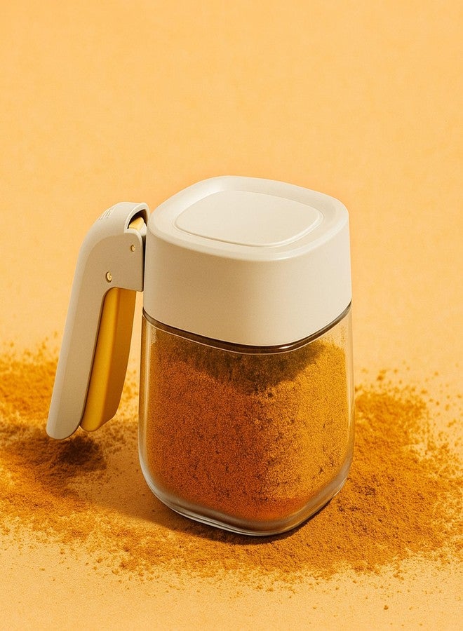 TASKHOUSE Airtight Lid Spice Jar with Handle & Spoon Kitchen Container for Sugar, Salt, Masala (Pack of 2; White & Yellow) - Image 3
