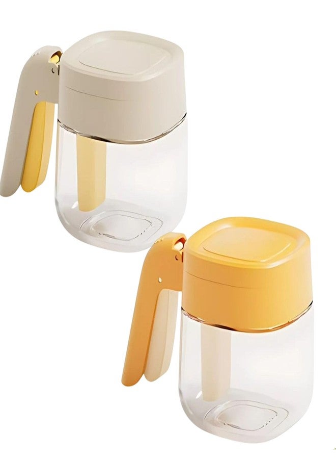 TASKHOUSE Airtight Lid Spice Jar with Handle & Spoon Kitchen Container for Sugar, Salt, Masala (Pack of 2; White & Yellow) - Image 1