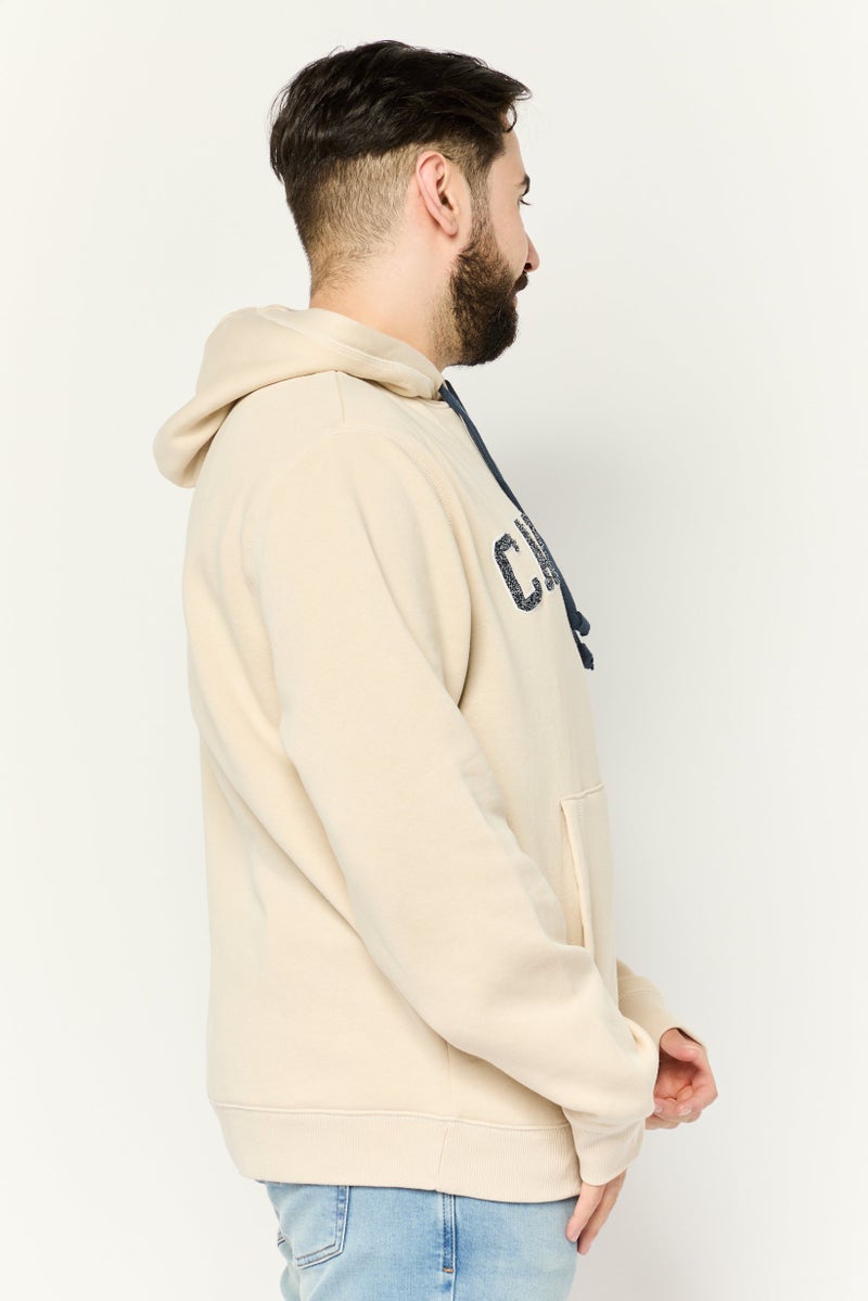 Desert Dunes Men Hooded Embroidered Long Sleeves Sweatshirt, Beige - Image 3