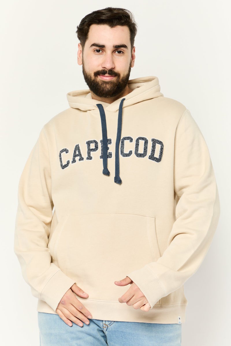 Desert Dunes Men Hooded Embroidered Long Sleeves Sweatshirt, Beige - Image 1