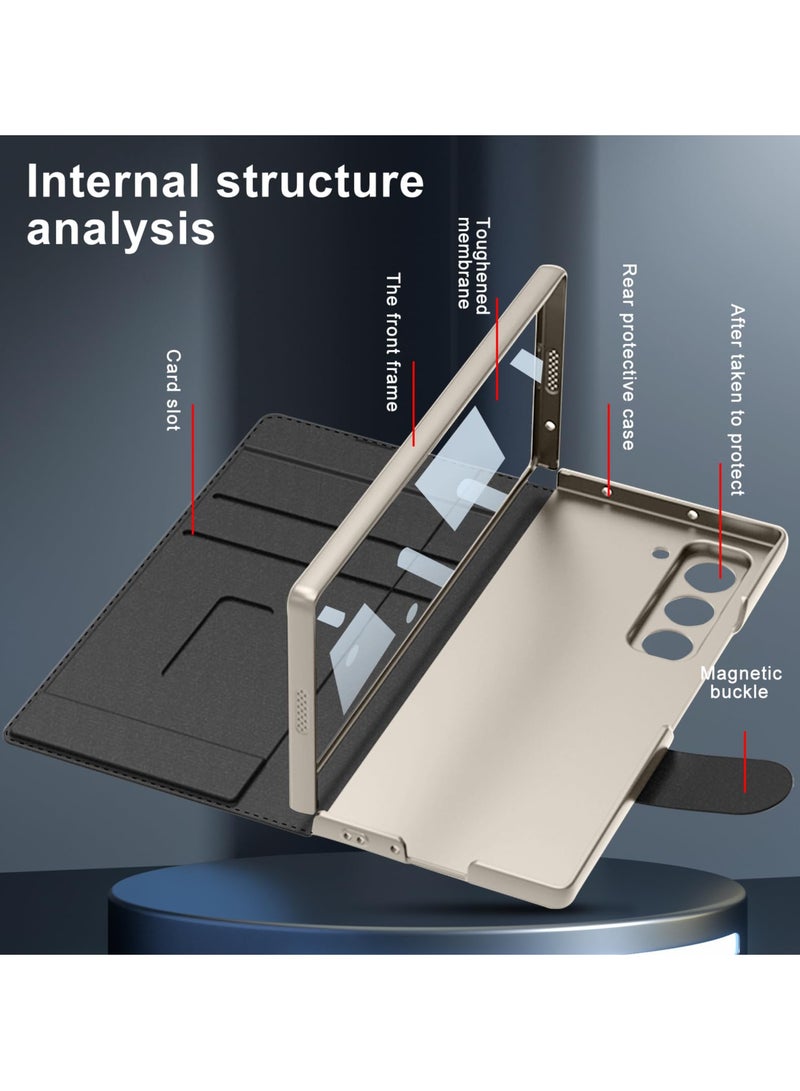 For Samsung Galaxy Z Fold 6 Case Built-in Screen Protector Leather Full Body Protective Casing with Detachable S-Pen Slot Bracket Flip Cover (Not includ S-Pen) - Image 2