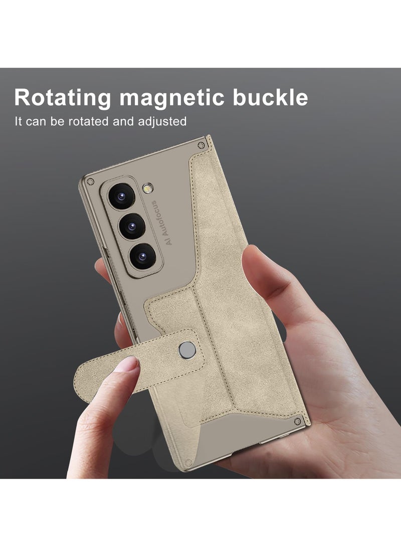 For Samsung Galaxy Z Fold 6 Case Built-in Screen Protector Leather Full Body Protective Casing with Detachable S-Pen Slot Bracket Flip Cover (Not includ S-Pen) - Image 4