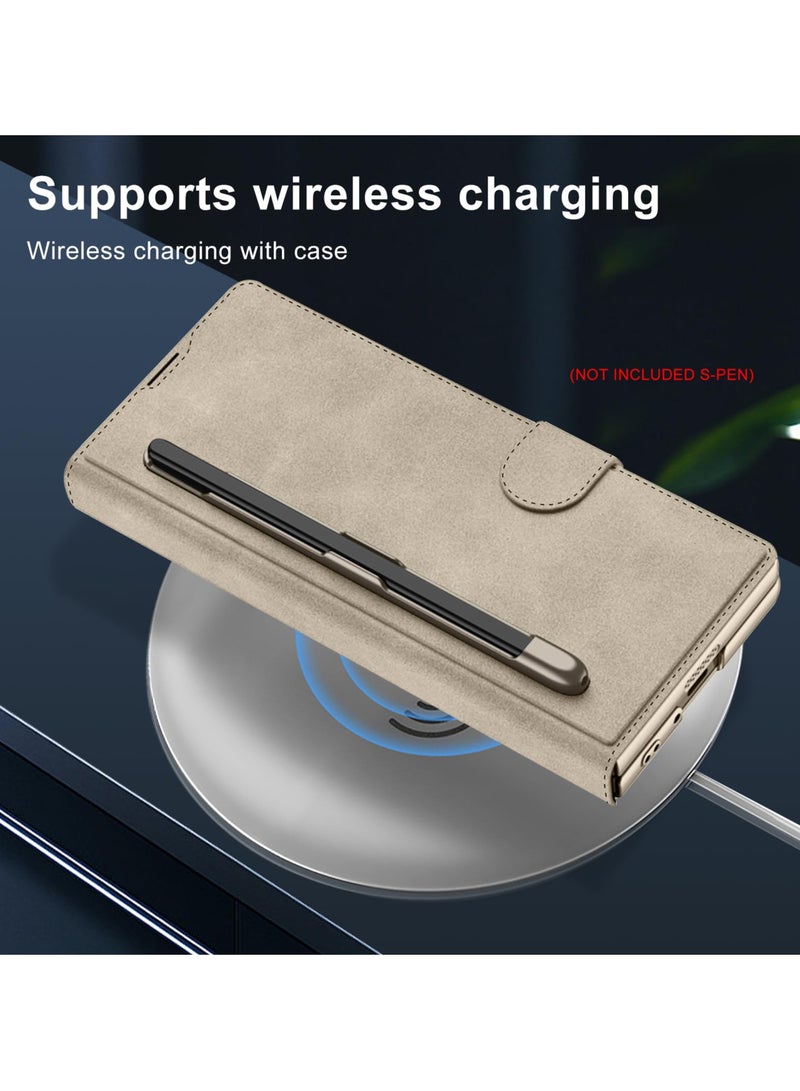 For Samsung Galaxy Z Fold 6 Case Built-in Screen Protector Leather Full Body Protective Casing with Detachable S-Pen Slot Bracket Flip Cover (Not includ S-Pen) - Image 5