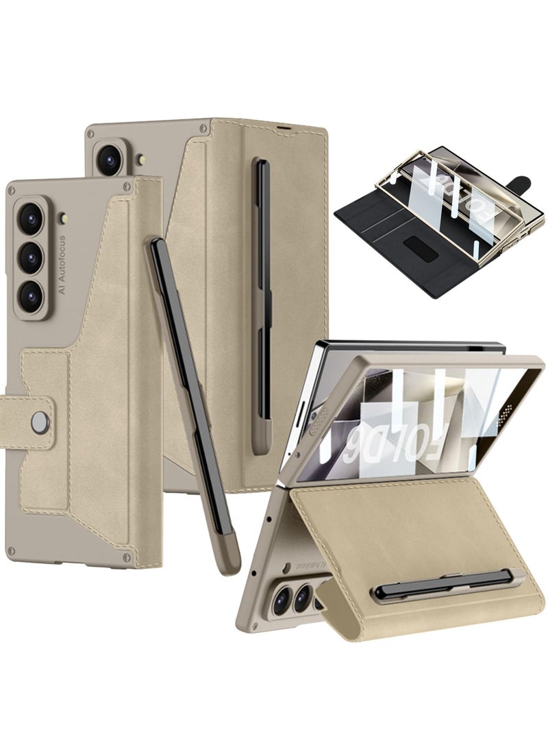 For Samsung Galaxy Z Fold 6 Case Built-in Screen Protector Leather Full Body Protective Casing with Detachable S-Pen Slot Bracket Flip Cover (Not includ S-Pen) - Image 1