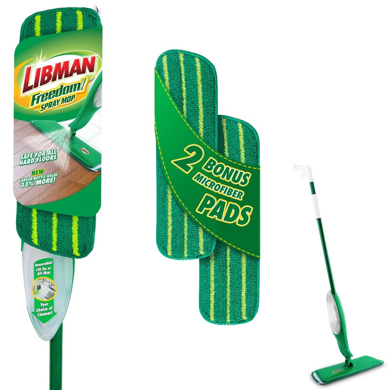 Libman Commercial Libman Freedom Spray Mop Kit, Microfiber Wet Mops for Floor Cleaning, Hardwood, Laminate, Tile Cleaner, Household Tool, 24 Oz Solution Tank, Two Extra Replacement Refill Heads Included - Image 1