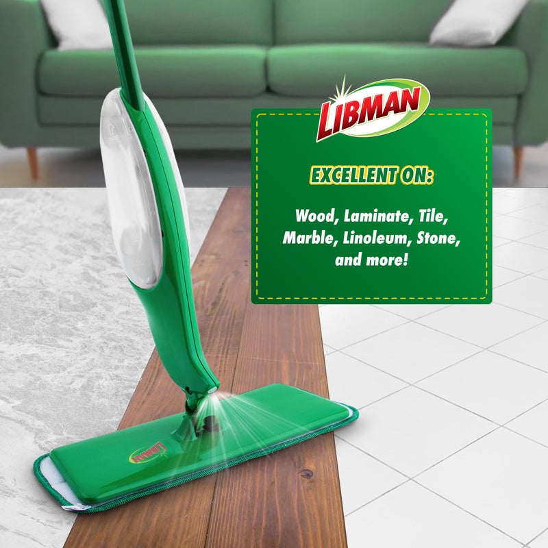 Libman Commercial Libman Freedom Spray Mop Kit, Microfiber Wet Mops for Floor Cleaning, Hardwood, Laminate, Tile Cleaner, Household Tool, 24 Oz Solution Tank, Two Extra Replacement Refill Heads Included - Image 5