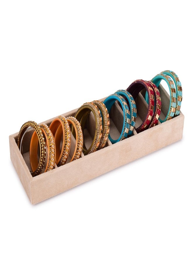 Azyeea Premium Velvet 6 Slot Kada Tray Bangle box Tray to Organize Your Kada's Cream Colour Drawer tray size -12X3.8X1.5 Inch - Image 1
