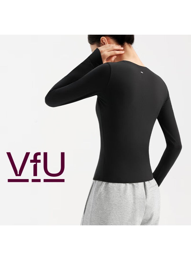 Vfu Women's Long Sleeve Yoga Top Quick-dry Sports Shirt Fitness T-shirt Slim Fit Base Layer Autumn Winter Black M - Image 1
