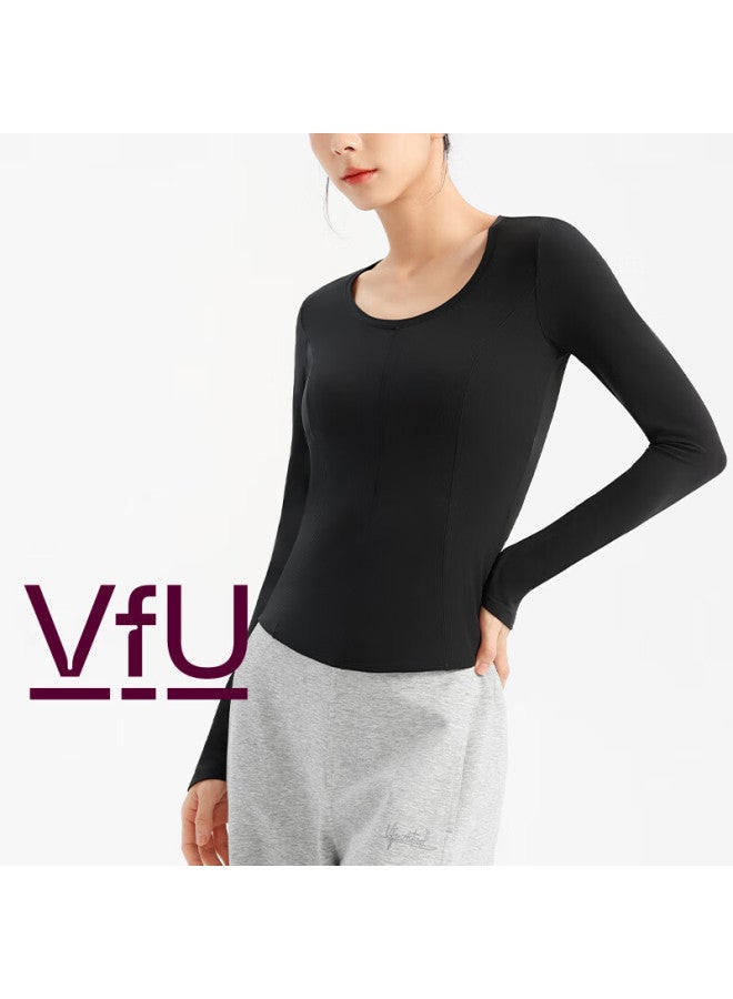 Vfu Women's Long Sleeve Yoga Top Quick-dry Sports Shirt Fitness T-shirt Slim Fit Base Layer Autumn Winter Black M - Image 3