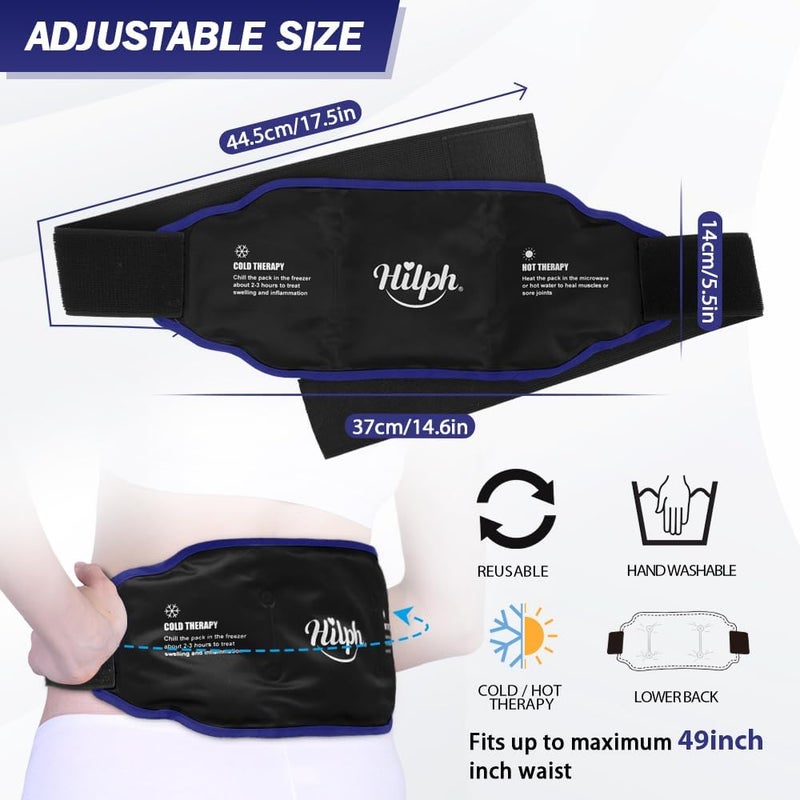 Hilph حزام ثلج منخفض الظهر هيلف للرجال والنساء قابل لإعادة الاستخدام مع جل ثلجي لعلاج آلام الظهر وآلام البطن وجراحة العمود الفقري وآلام العصب الوركي وآلام العصعص باللون الأسود - Image 3