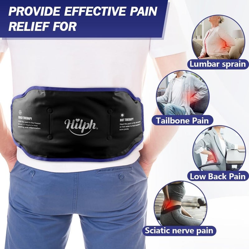 Hilph حزام ثلج منخفض الظهر هيلف للرجال والنساء قابل لإعادة الاستخدام مع جل ثلجي لعلاج آلام الظهر وآلام البطن وجراحة العمود الفقري وآلام العصب الوركي وآلام العصعص باللون الأسود - Image 2