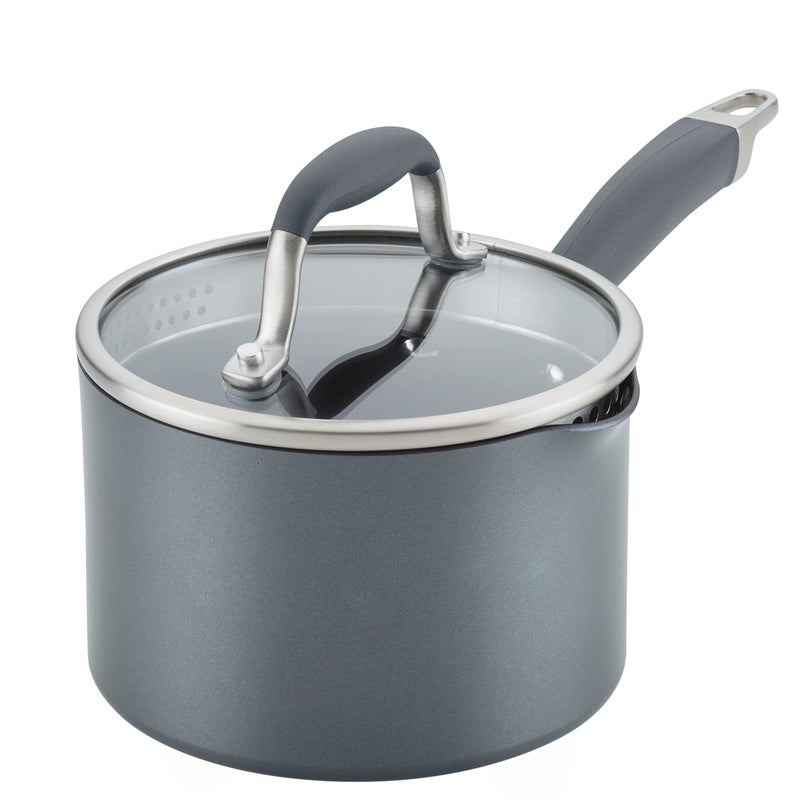 Anolon Advanced Home Hard Anodized Nonstick Sauce PanSaucepan with Straining and Lid 2 Quart 2 Qt Straining Saucepan Moonstone
