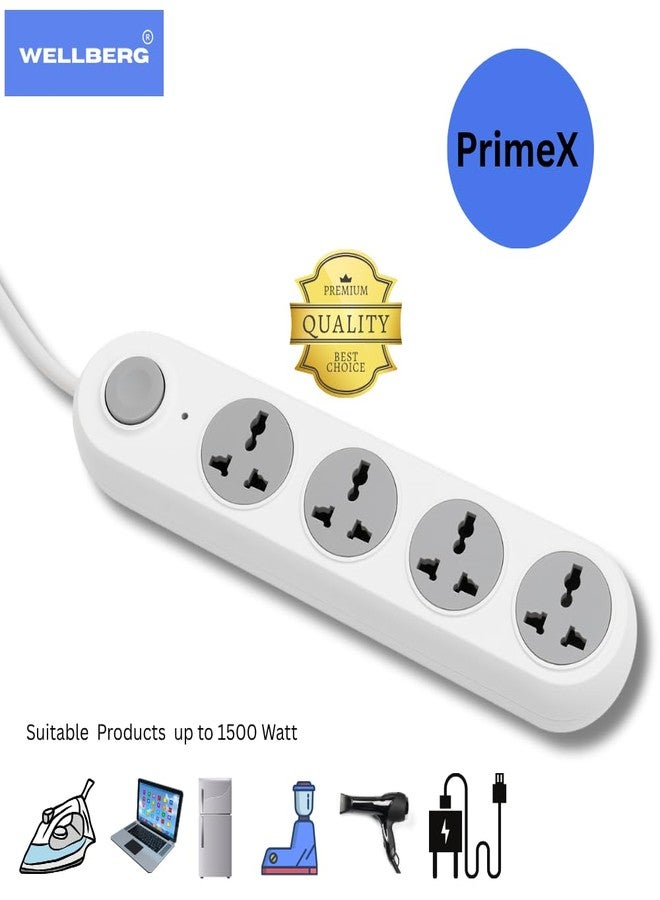 ويلبرج لوحة تمديد كهربائية Wellberg PrimeX رباعية المقابس 6 أمبير مع مفتاح رئيسي، سلك نحاسي متين بطول 2 متر | مؤشر LED، غطاء أمان، هيكل من مادة ABS | شريط طاقة بدبابيس نحاسية للاستخدام المنزلي والمكتبي - Image 2