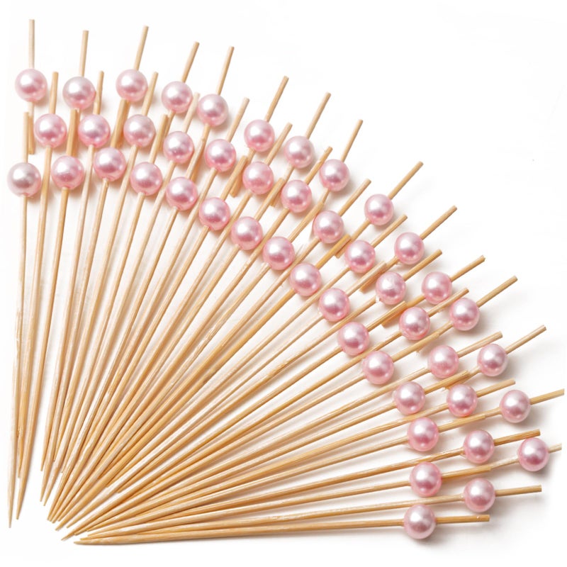 PuTwo Toothpicks for Cocktail Appetizers Fruits Dessert 100 Count Pink Pearls