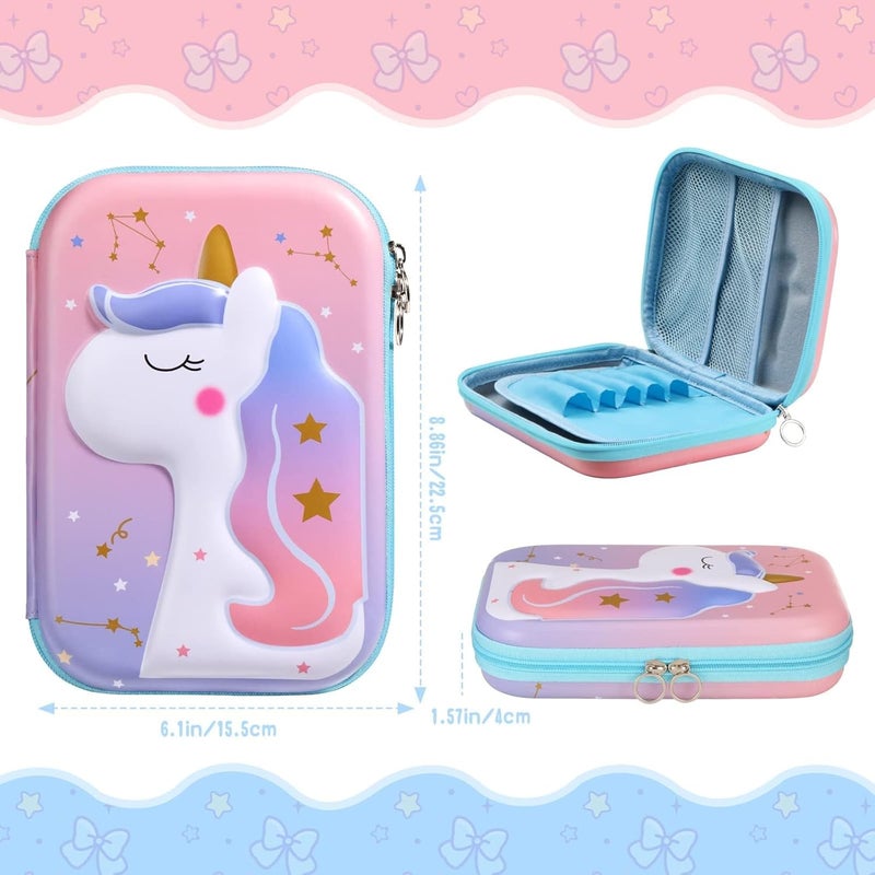 جيه زد اس حافظة أقلام، مجموعة أدوات مكتبية للأطفال، منظم صندوق أقلام مع حجرة، حامل أقلام وحقيبة تخزين أقلام، لوازم مدرسية للأطفال، هدايا العودة إلى المدرسة (يونيكورن أرجواني) - Image 2