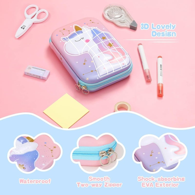 جيه زد اس حافظة أقلام، مجموعة أدوات مكتبية للأطفال، منظم صندوق أقلام مع حجرة، حامل أقلام وحقيبة تخزين أقلام، لوازم مدرسية للأطفال، هدايا العودة إلى المدرسة (يونيكورن أرجواني) - Image 5