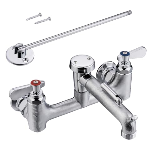 Sepaitek Commercial Mop Sink Faucet 8" Center, Wall Mount Utility Faucet with Vacuum Breaker 3/4" Hose Thread, for Industrial Outdoor Laundry Slop Hot and Cold Hose Bib, Brass Casted - Image 1