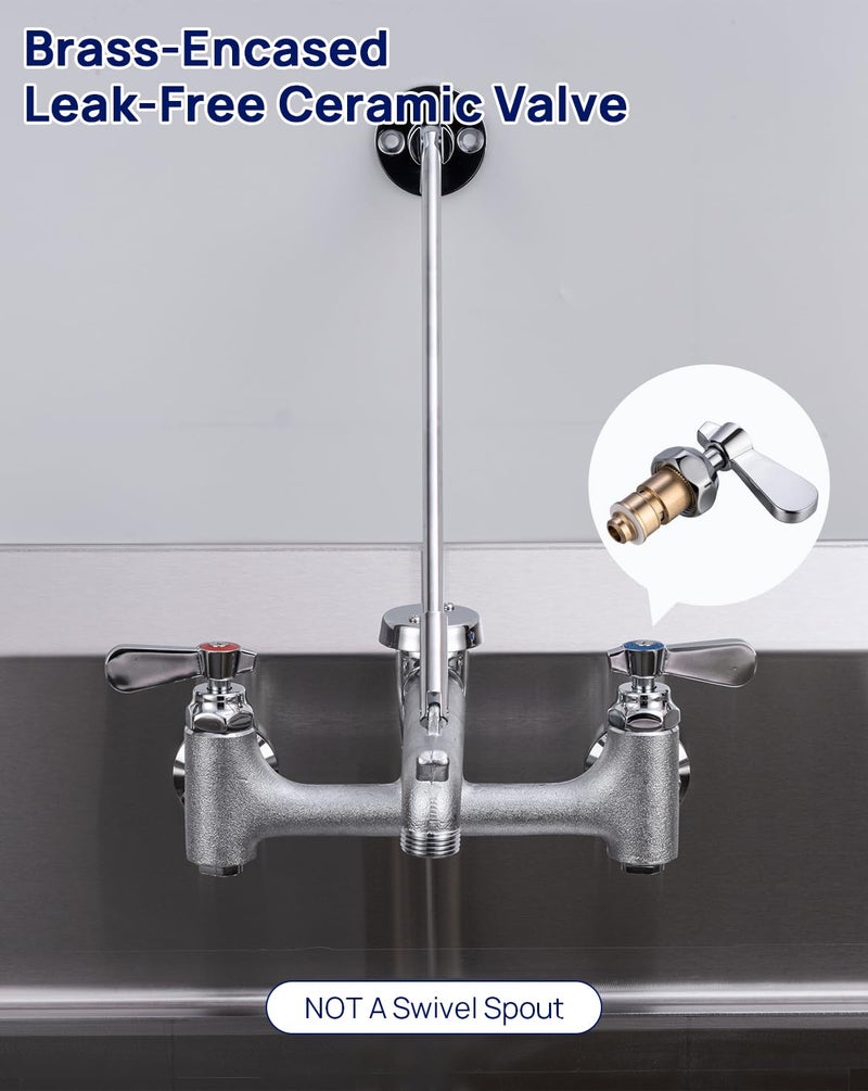 Sepaitek Commercial Mop Sink Faucet 8" Center, Wall Mount Utility Faucet with Vacuum Breaker 3/4" Hose Thread, for Industrial Outdoor Laundry Slop Hot and Cold Hose Bib, Brass Casted - Image 5