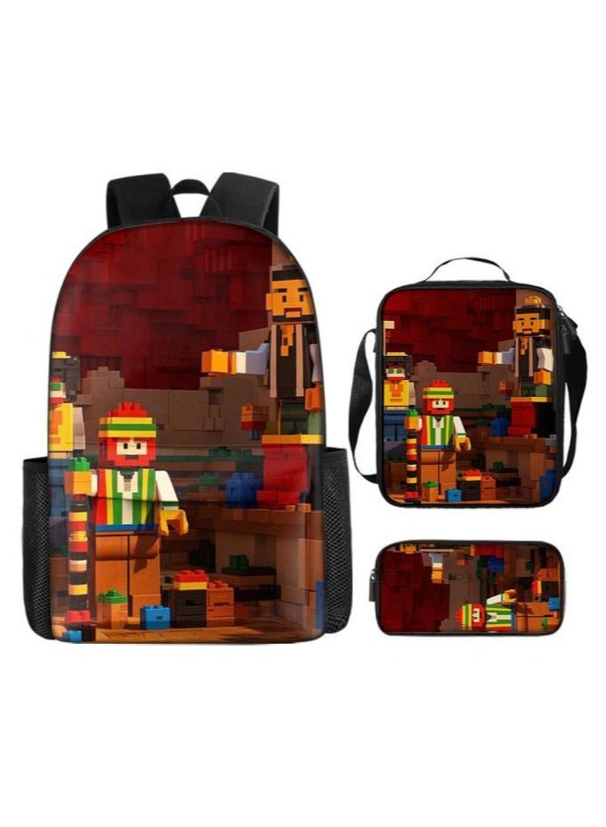 Cartoon three-piece schoolbag with front pocket - 454  - Image 1