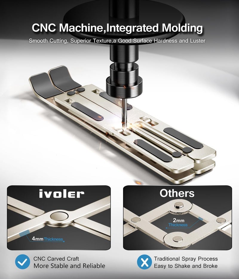 ivoler Laptop Stand, Laptop Holder Riser Computer Tablet Stand, 6 Angles Adjustable Aluminum Ergonomic Foldable Portable Desktop Holder Compatible with MacBook,iPad, HP, Dell10-15.6” Starlight - Image 2