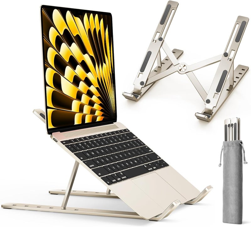 ivoler Laptop Stand, Laptop Holder Riser Computer Tablet Stand, 6 Angles Adjustable Aluminum Ergonomic Foldable Portable Desktop Holder Compatible with MacBook,iPad, HP, Dell10-15.6” Starlight - Image 1