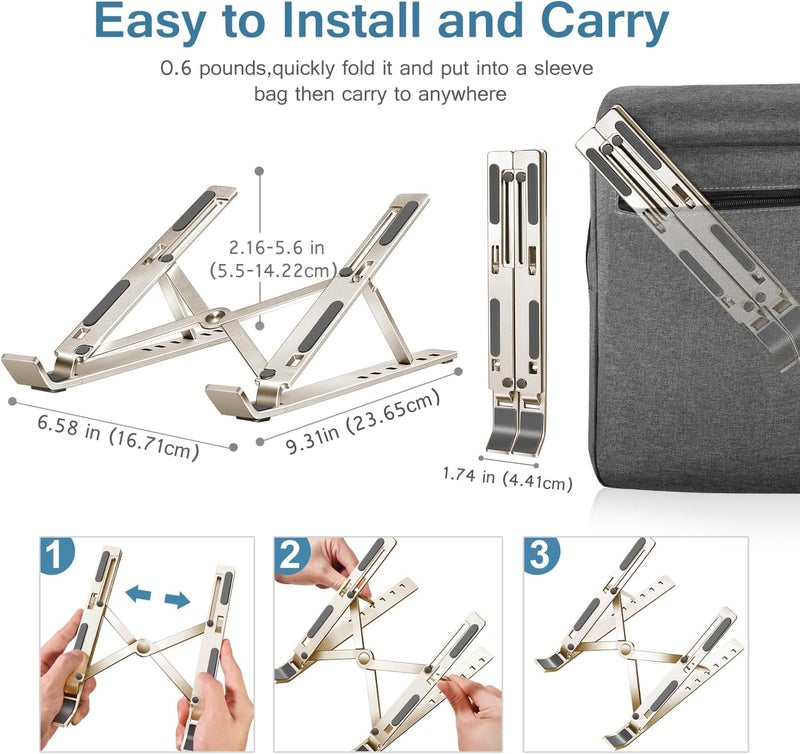 ivoler Laptop Stand, Laptop Holder Riser Computer Tablet Stand, 6 Angles Adjustable Aluminum Ergonomic Foldable Portable Desktop Holder Compatible with MacBook,iPad, HP, Dell10-15.6” Starlight - Image 5